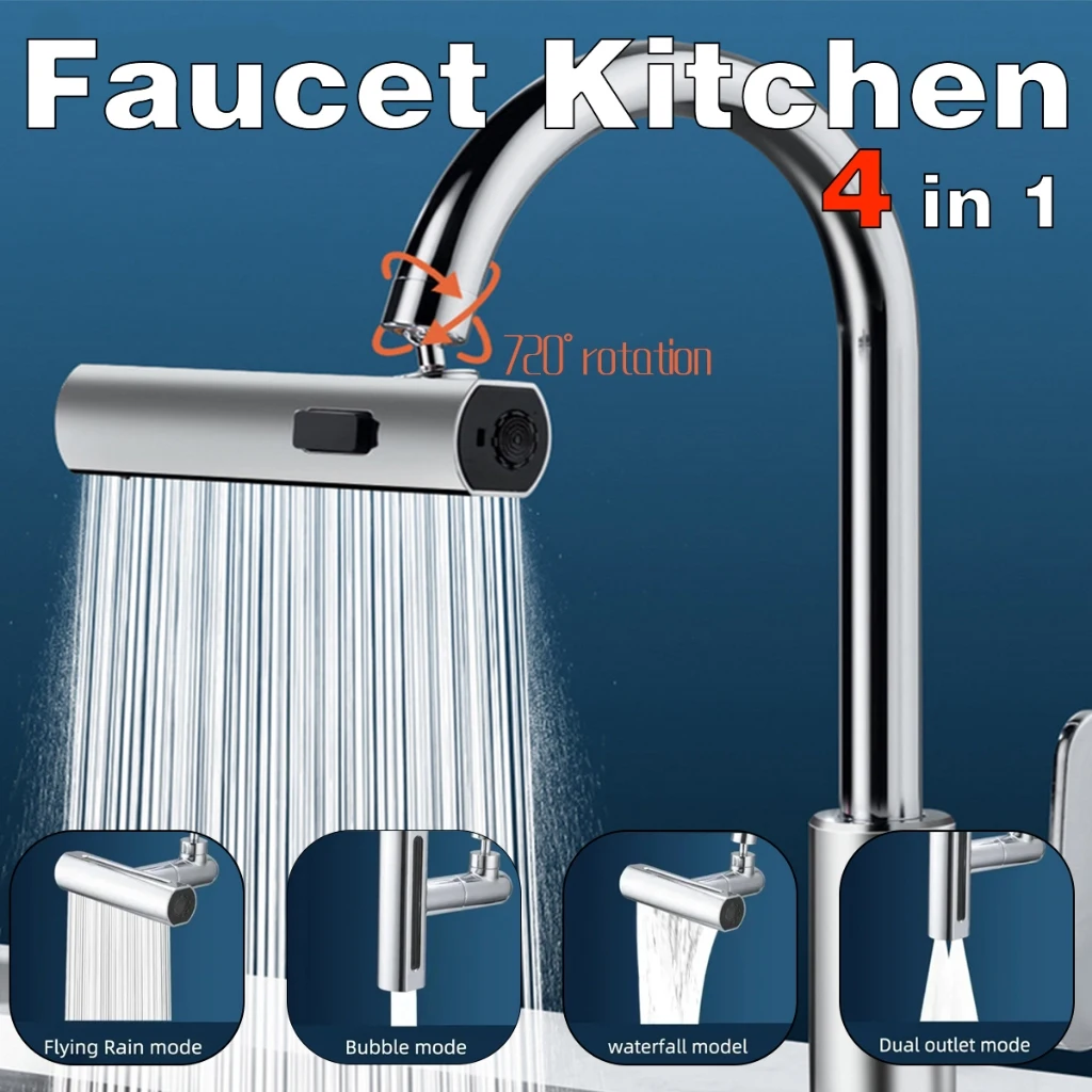 Flying Rain Faucet Four Gear Switching Kitchen Vegetable Washing Shower Rotating Dishwashing Nozzle Splash Proof Kitchen Tools