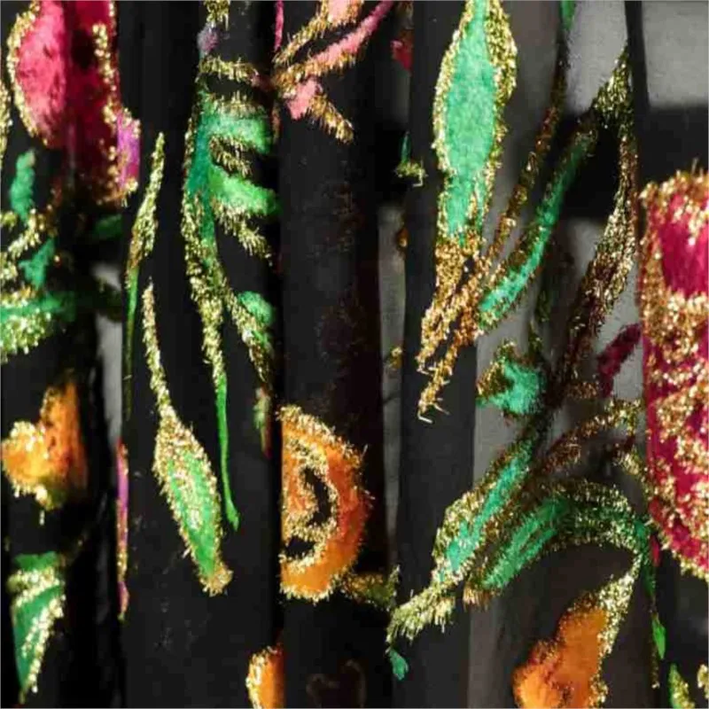 

Woven velvet brocade jacquard positioning hand-painted printed fabric high-end evening dress cheongsam