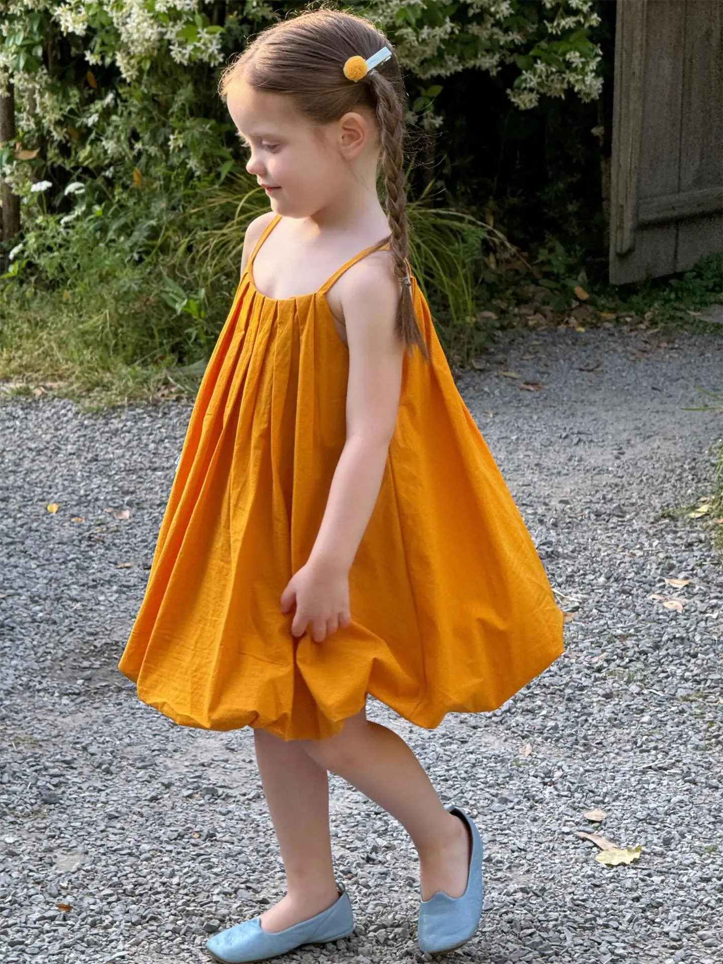 

2025 Summer New Girls' Floral Bud Dress with Suspender Korean Version Solid Color Cute Fashionable and Stylish