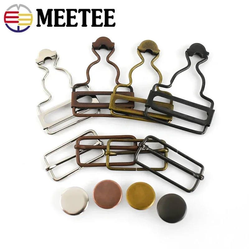 10Sets 26-50mm Metal Retro Buckle Button Jeans Hook Suspender Pants Garment Strap Adjust Clasp DIY Sewing Hardware Accessories