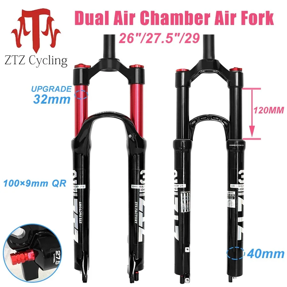

ZTZ 26/27.5/29 Inch MTB Dual Air Suspension Fork 120mm Travel QR Manual Lockout Lightweight Front Fork for XC/AM Mountain Bike