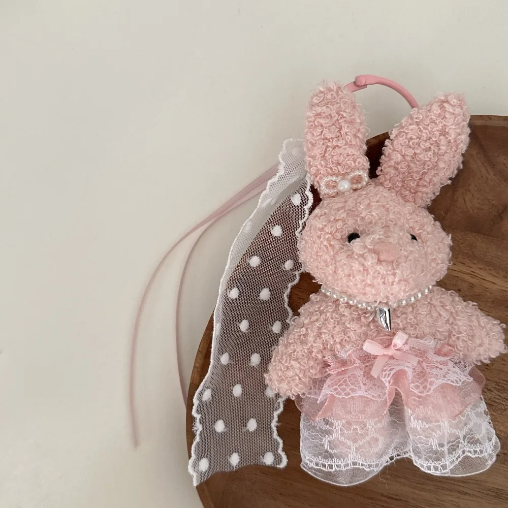 

PP Cotton Lace Skirt Bear Keychain Bow Korean Style Y2K Doll Bag Charm Pearl Cross Dressing Animal Key Buckle Bag Ornaments