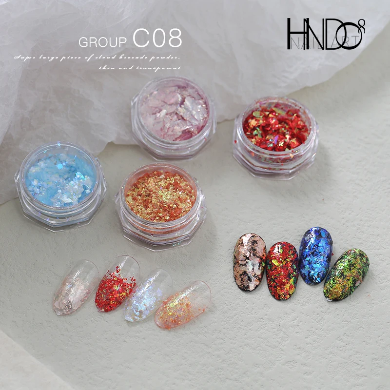 

HNDO 4 Color Set Opal Powder Nail Glitter Red Blue Pigment Dust Professional Manicure Design Decoration 2022 Iridescent Flake