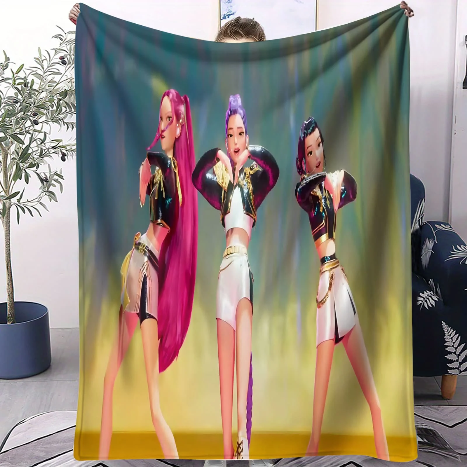 

K-Pop Demon Hunters Anime Flannel Blanket Soft Fleece Throw for Bedroom Sofa Outdoor Travel Fan Gift Versatile Decor Daily Use