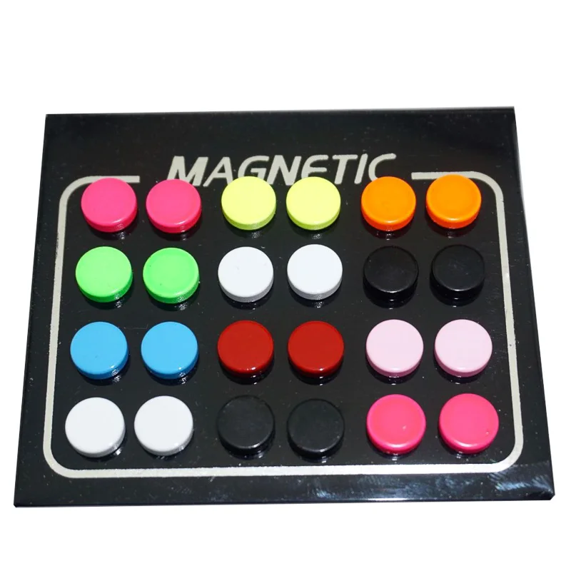 12 Pair/lot 6/8/10mm Round Colorful Magnet Stud Earring Puck Womens Mens Magnetic Fake Ear Plug Jewelry