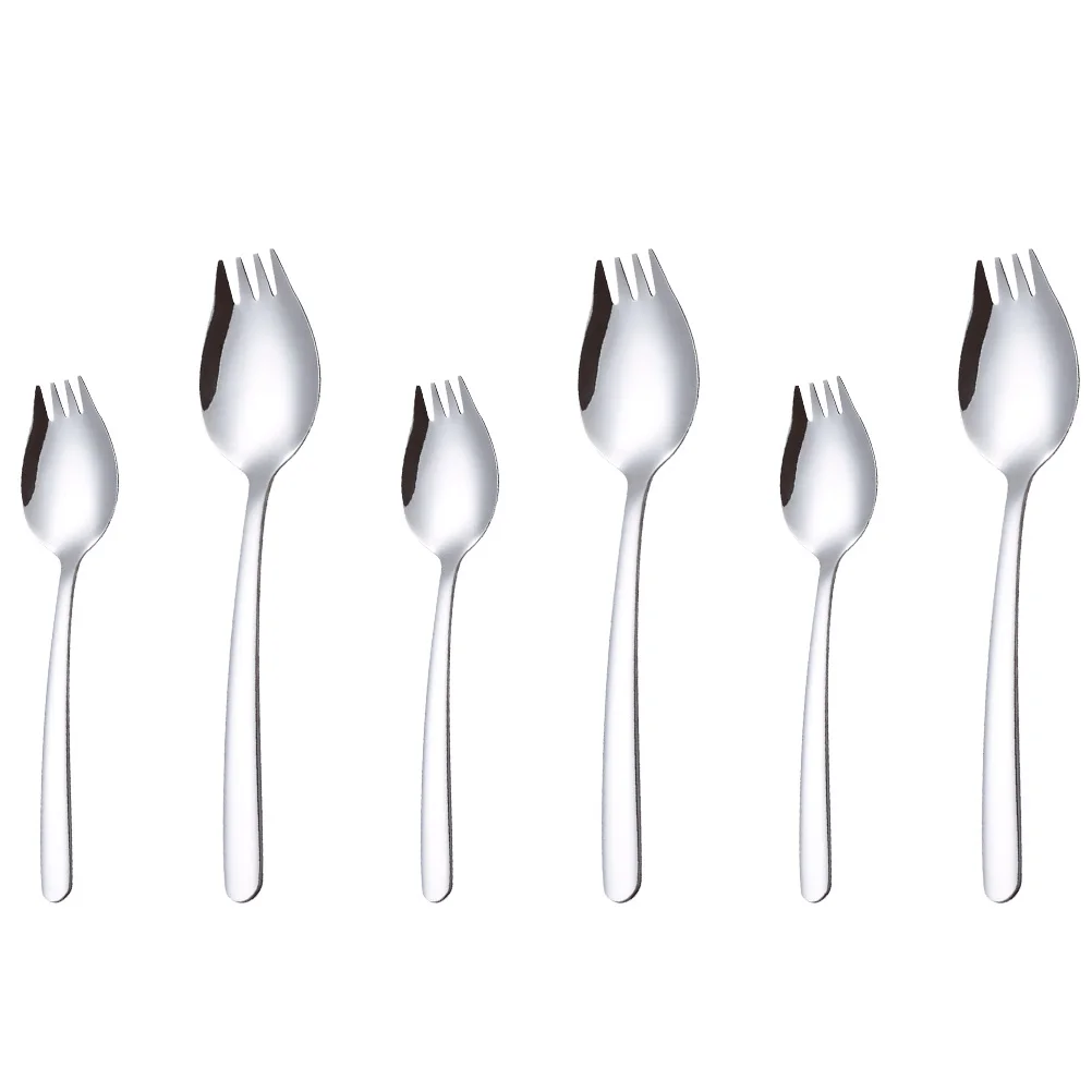 

6 Pcs Stainless Steel Fork Spoon Dual-purpose Picnic Camping Sporks Salad Dessert Fruit Travel Instant Noodle Kitchen BarWARE