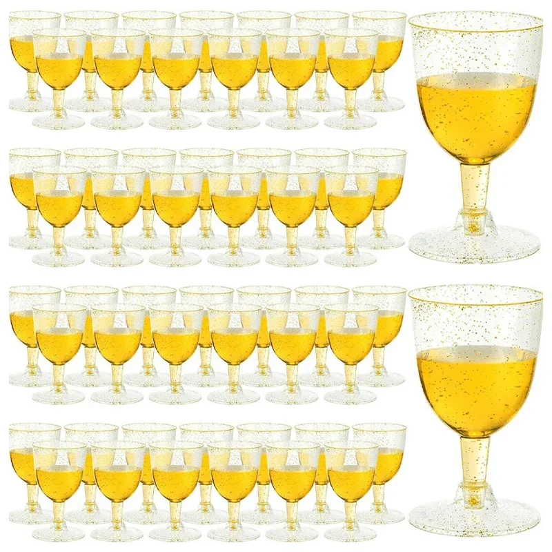 25/50 sztuk jednorazowe plastikowe kieliszki do wina Bubble Tea 150ml kieliszki do szampana z uchwytami na ślub urodziny przyjęcie z okazji ukończenia szkoły