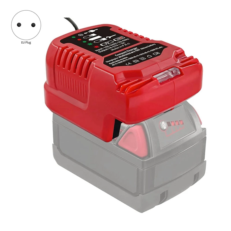 Replace Mini Charger For Milwaukee M18 18V Battery,1/4 Size Of For-Original,For 48-11-1850 48-11-1840 48-11-1815 Durable EU Plug