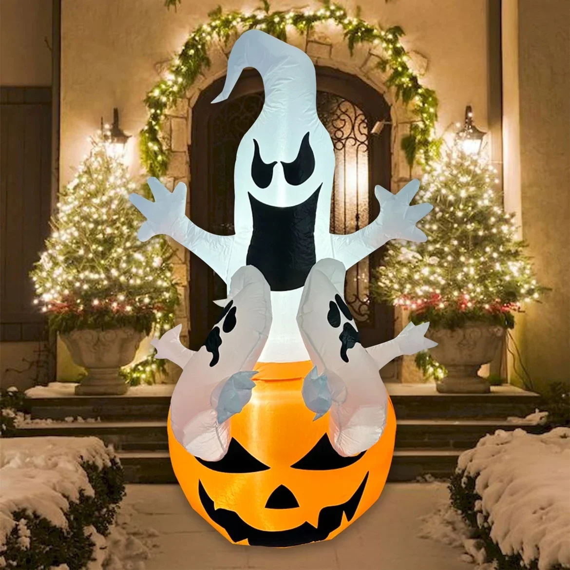 Decorative inflatable air mold 1.8 meters luminous white ghost ghost pumpkin with lamp, large ornament for garden decoration
