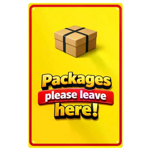 Paket Ablage Blechschild Packages Please Leave Here Retro Metallschild 20x30cm --Tin Sign