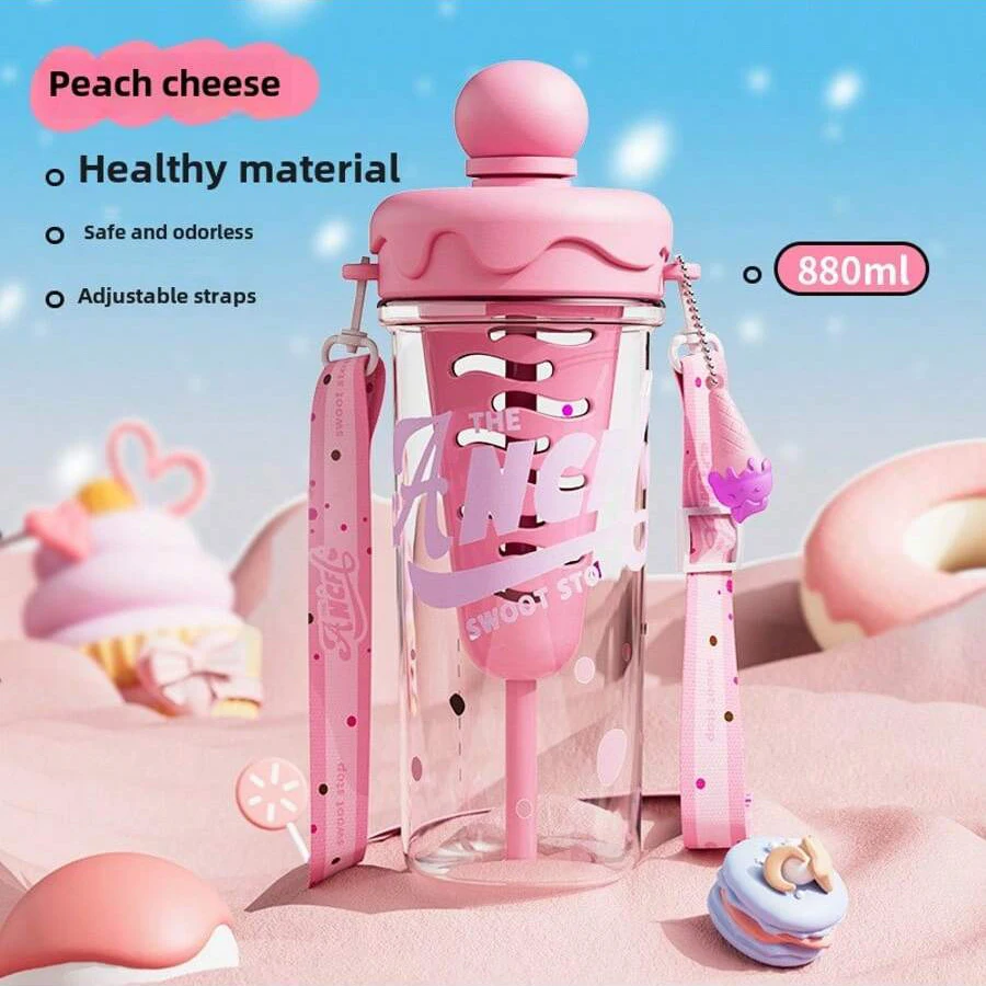 قطعة واحدة من كوب القش الجمالي - زجاجة مياه رياضية محمولة عبر الجسم، زجاجة مصفاة شاي بلاستيكية مع شبكة فلتر لمشروبات الثلج #5