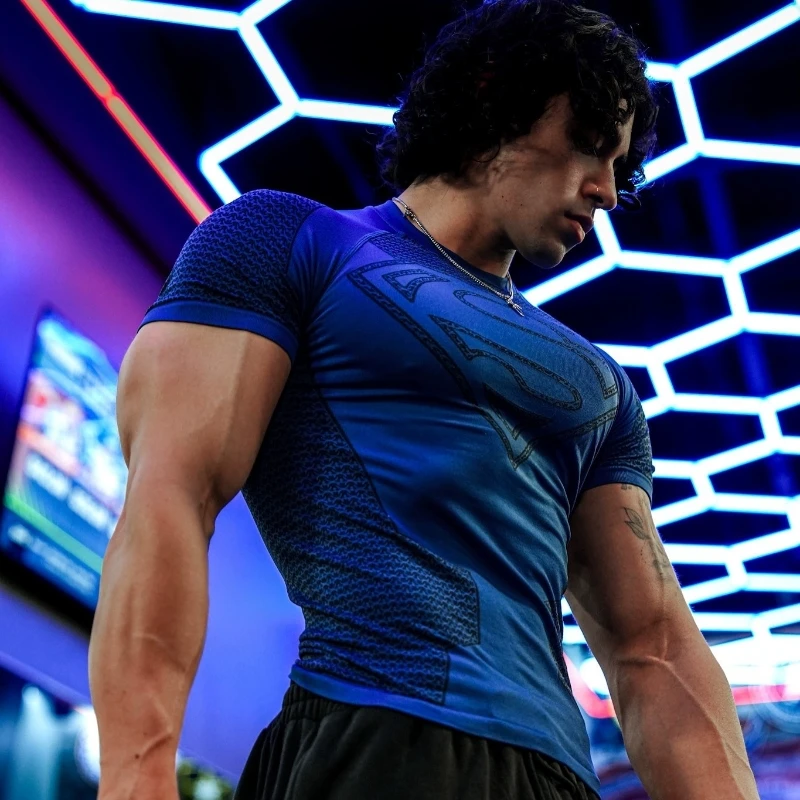 2025 الرجال تشغيل تي شيرت رياضي التدريب سريعة الجافة ضيق قصيرة الأكمام قميص كمال الاجسام ضغط اللياقة البدنية المحملة القمم الرجال الملابس #5