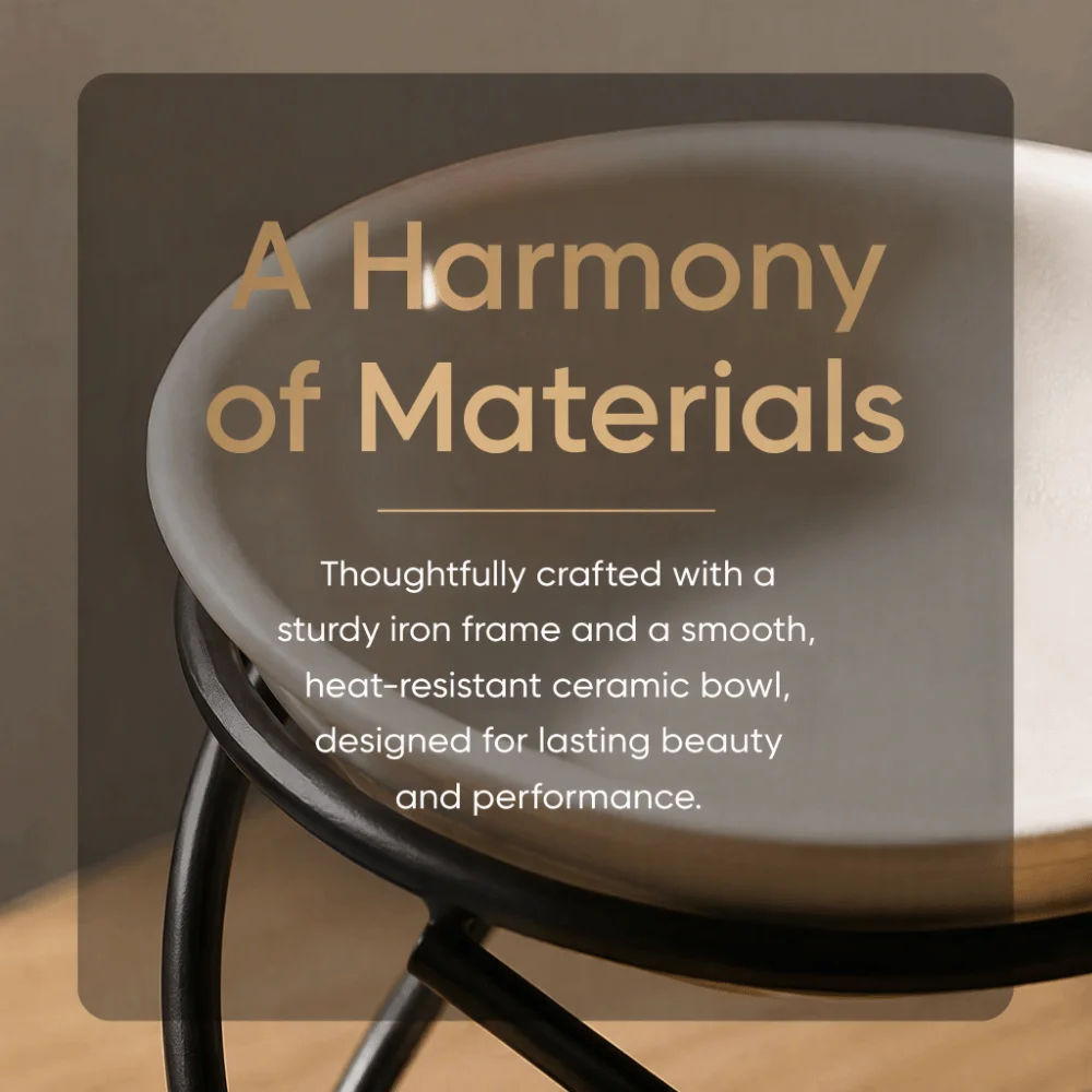 Metal Wax Melt Warmer 3.94x3.86in Fast Heat Conduction Essential Oil Burner Industrial Style Design Ceramics Bowl Included