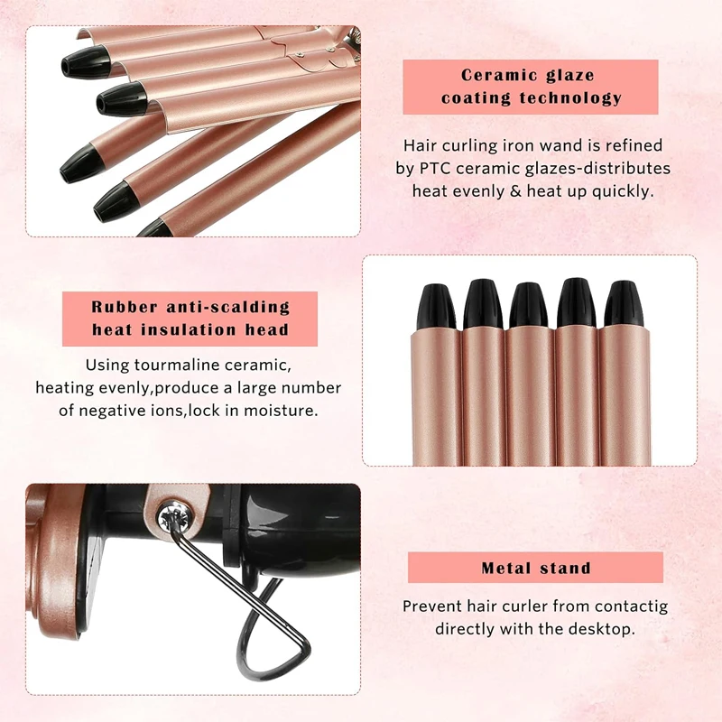 تسخين سريع سيراميك 2 مكواة تجعيد محمولة يتم التحكم فيها في درجة الحرارة، تسخين PTC 5 دلاء من مكواة تجعيد الموجة #5