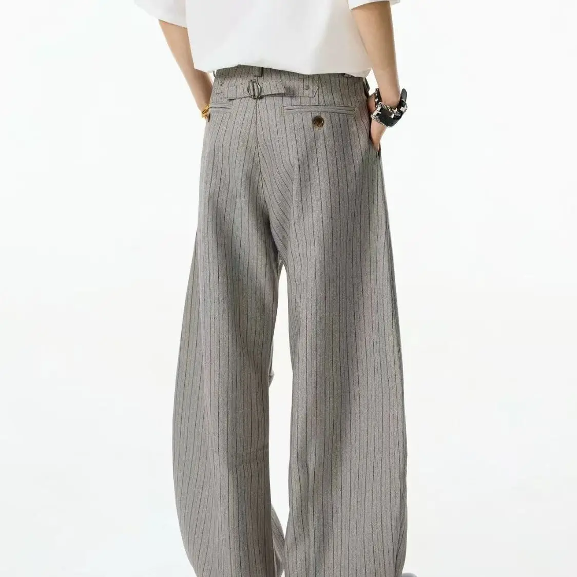 Fashion Casual Retro Striped Pants Spring 2026 New Thin Drape Casual Striped Scimitar Baggy Pants Business Mopping Suit Pants