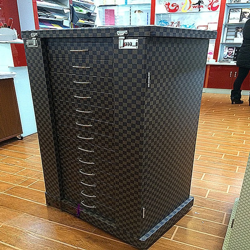 Glasses display cabinet Flannel inner grid storage cabinet Glasses display box Sunglasses storage leather cabinet PU removable