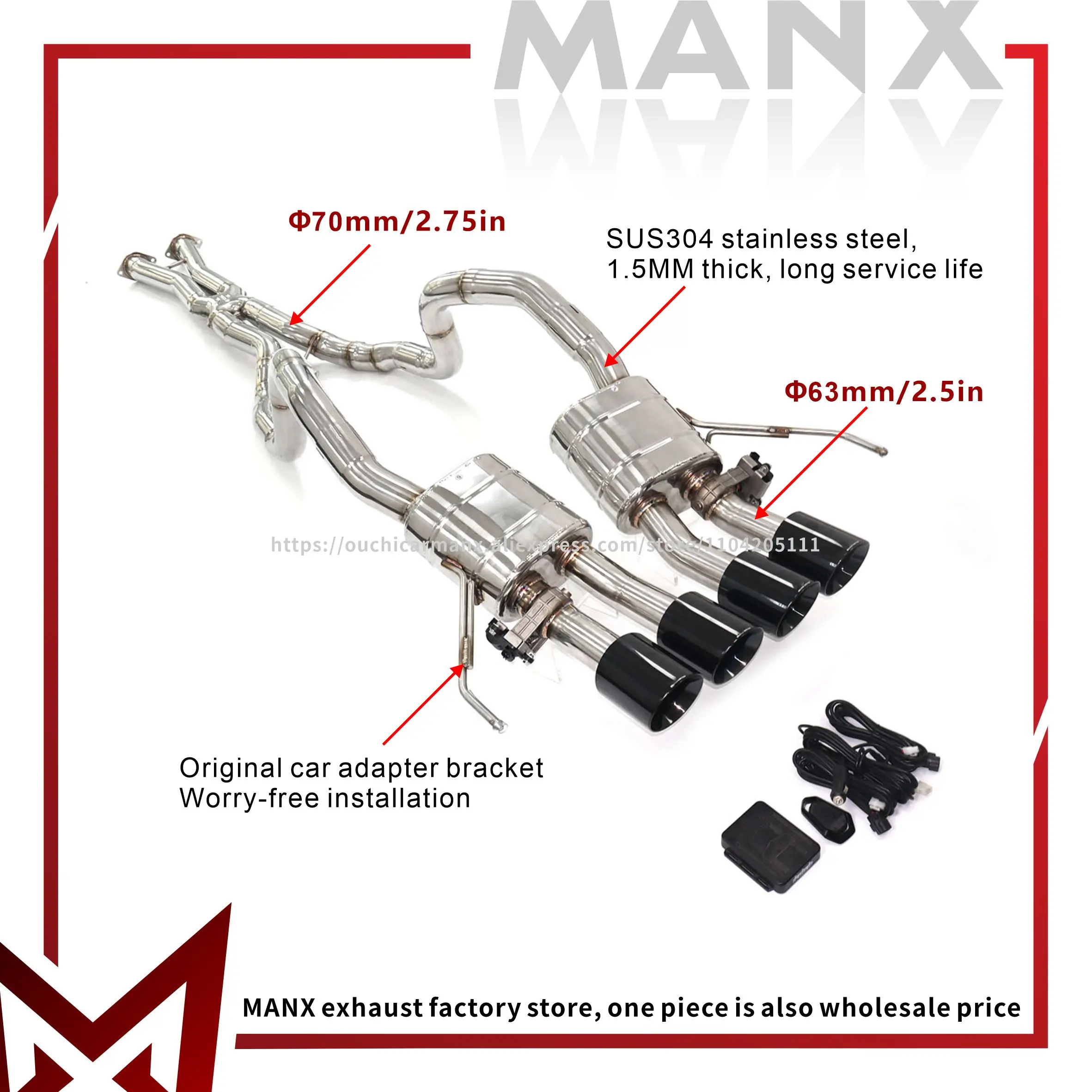 

Catback For Corvette C7 Stainless Steel High Flow Performance Exhaust Pipe Muffler With Remote Control Valve