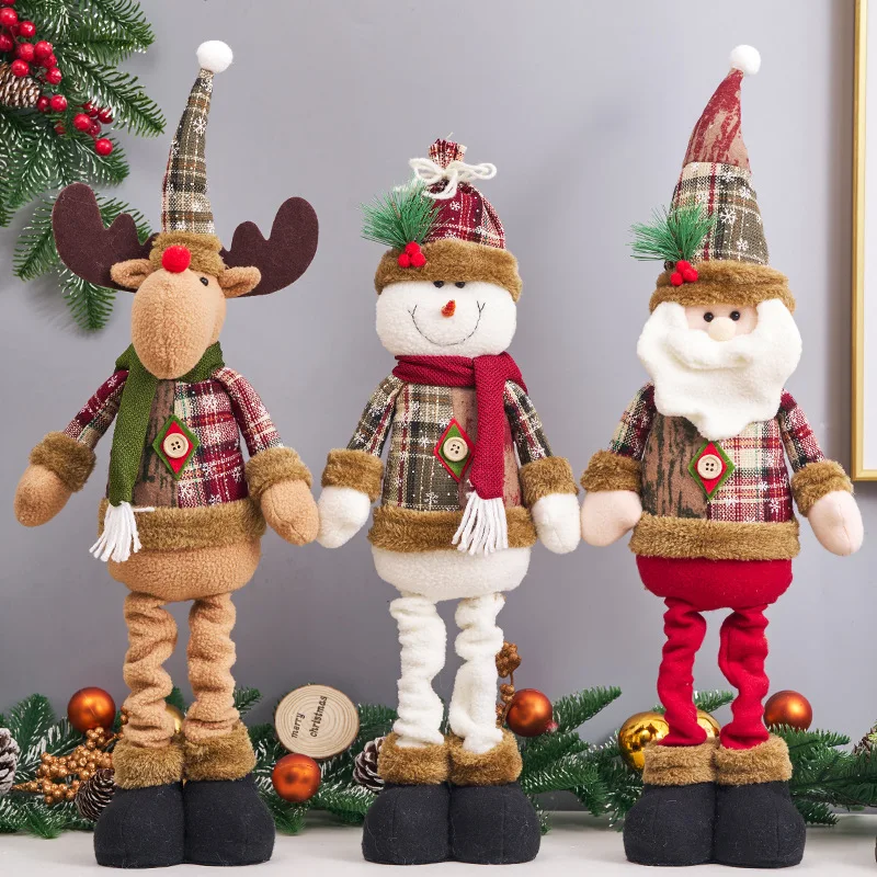 New 3/1PC Christmas Retractable Dolls Tree Decor New Year Ornament Reindeer Snowman Santa Claus Standing Doll Navidad Decor Gift