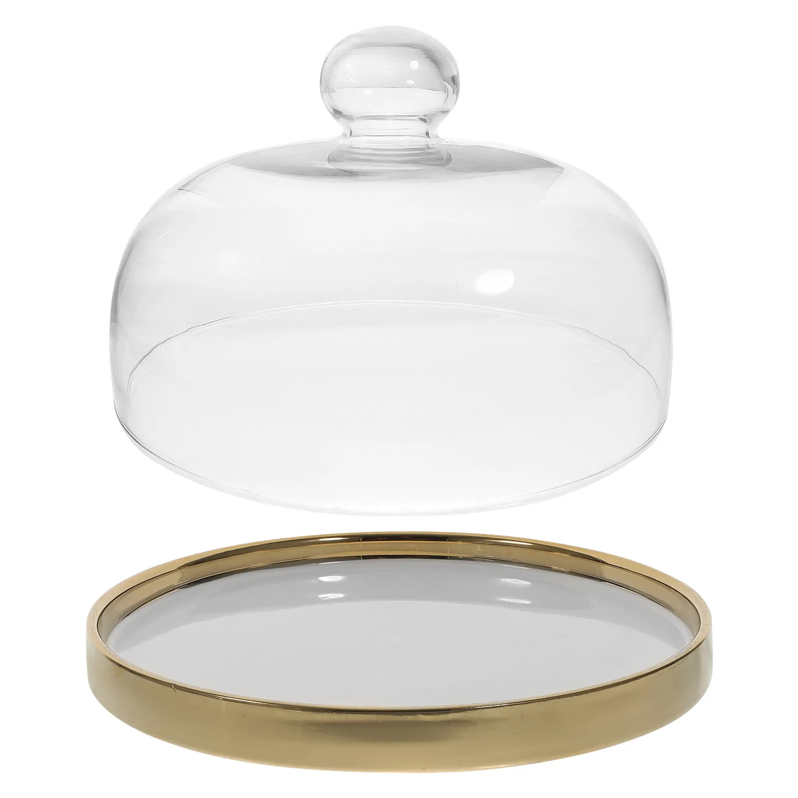 

Ceramic Dessert Plate Cake Tray Dome Glass Lid Covered Cake Stand Party Banquet Display Cupcakes Muffins Holder Food Protector
