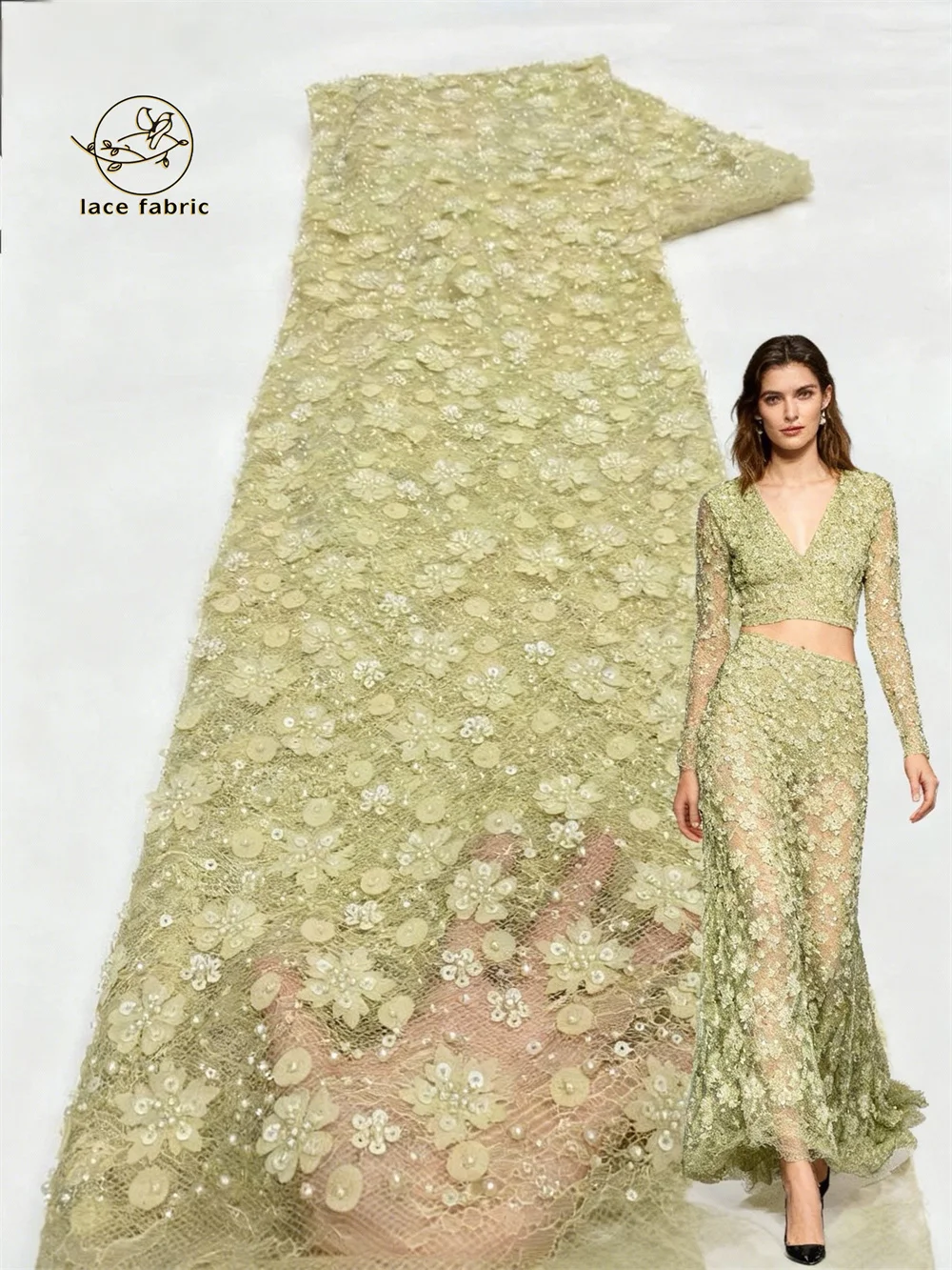 

French African Groom Lace Fabric 2026 Beaded High Quality Embroidery For Women Wedding Dress Nigerian Sequin Lace Fabric 5 Yards