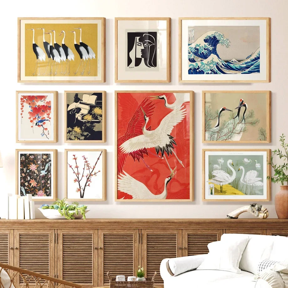 Picasso Bird Crane Kanagawa Retro Abstract Japanese Wall Art Canvas Painting Posters And Prints Wall Pictures For Bedroom Dec