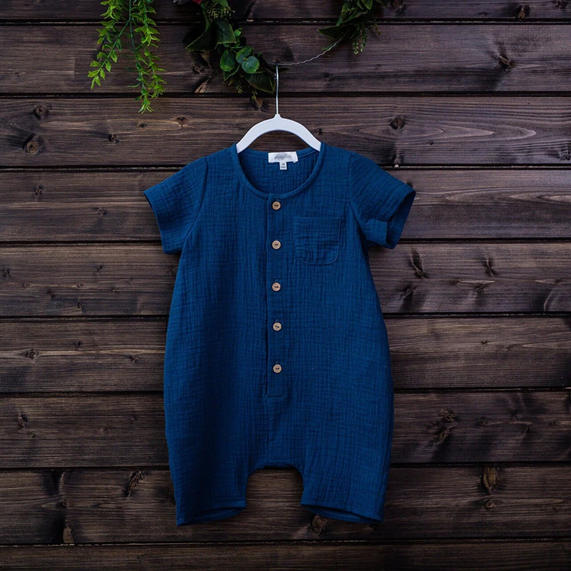 Newborn Baby Unisex Short Sleeves Romper Organic Cotton Crew Neck Navy Romper Bodysuit Unisex One-piece Summer Romper Clothes