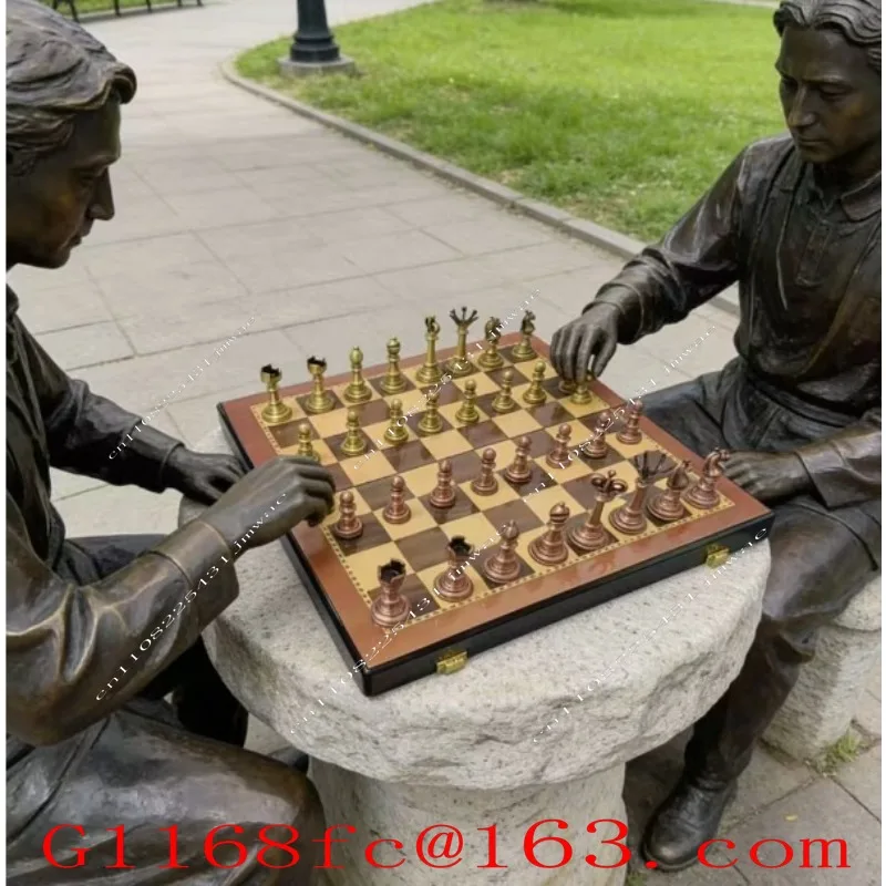 Chess Metal Chess Pieces Large High-End Dual-purpose Folding 2-in-1 Set Chess Board