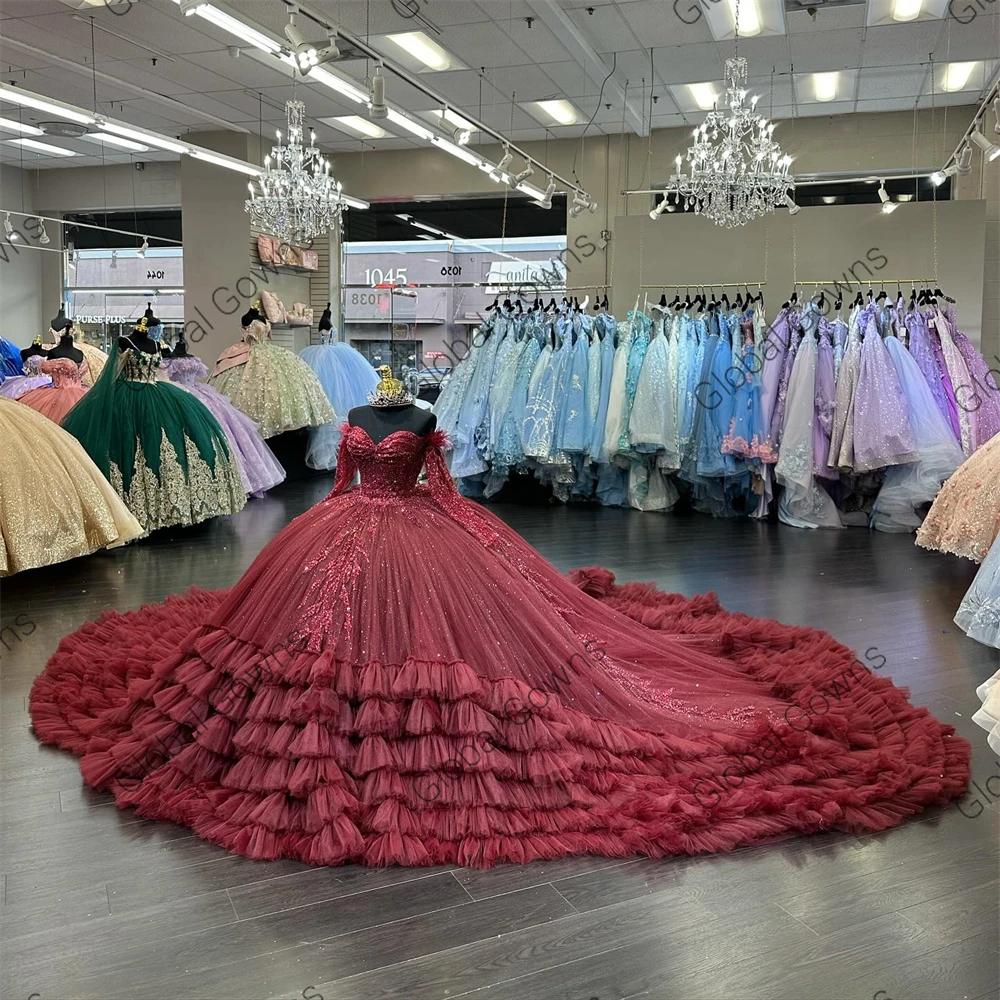 Мексиканское красное милое платье Quinceanera 2024, бальное платье с аппликацией в несколько рядов искусственных оборков, красивое платье 15 16, индивидуальный пошив