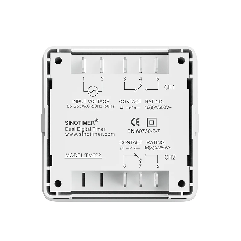 2 Channels Independent Control Big LCD Display 7 Days Programmable 24hrs Time Switch Two Relays Output 1 Second Interval 85-265V