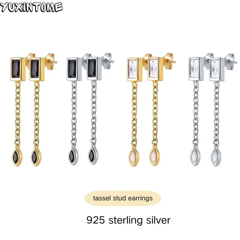 925 Sterling Silver Needle Exquisite Oval Stone Tassel Pendant Stud Earrings for Women 2024 Light Luxury Gold Earrings Jewelry