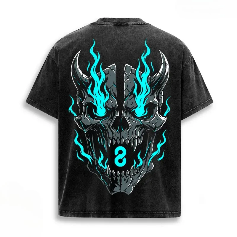 Kaiju No. 8 Manga Printed Retro T Shirt Vintage Washed Oversized T-shirt Men Women Clothing Street Fashion Cotton Tees Clothes