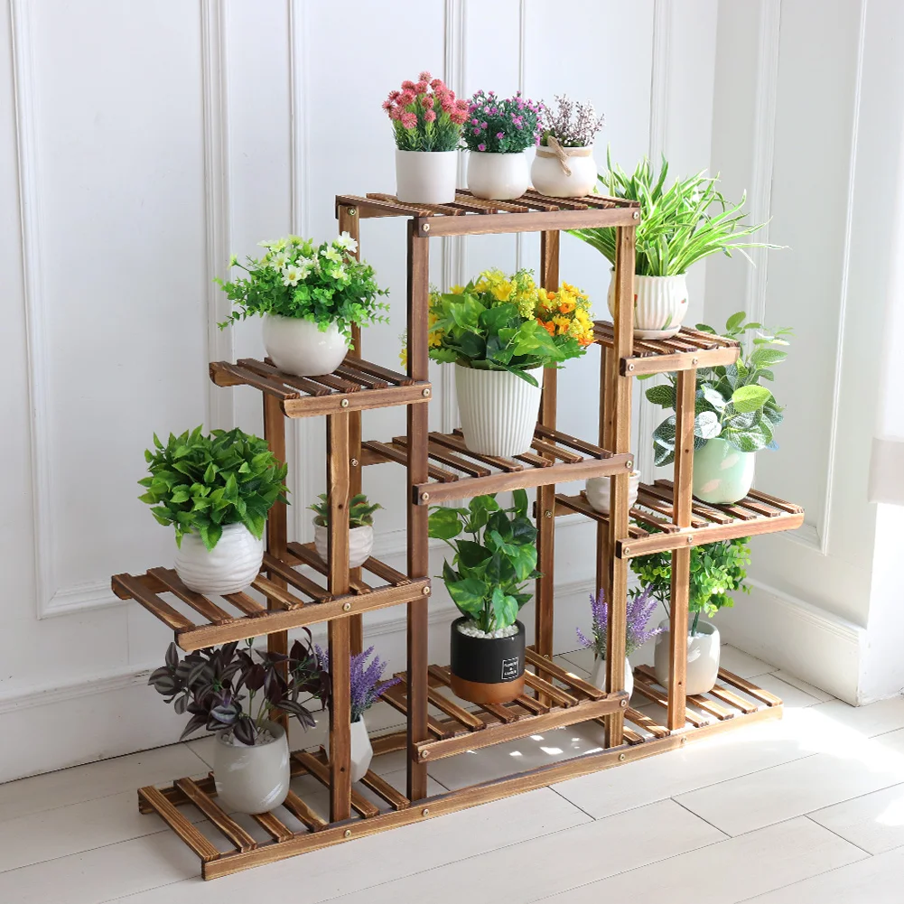 9 Tiered Plant Stand Wooden Plant Shelf Indoor Plant Holder Flower Stand Outdoor Plant Rack Garden Display Ladder Pot Holder