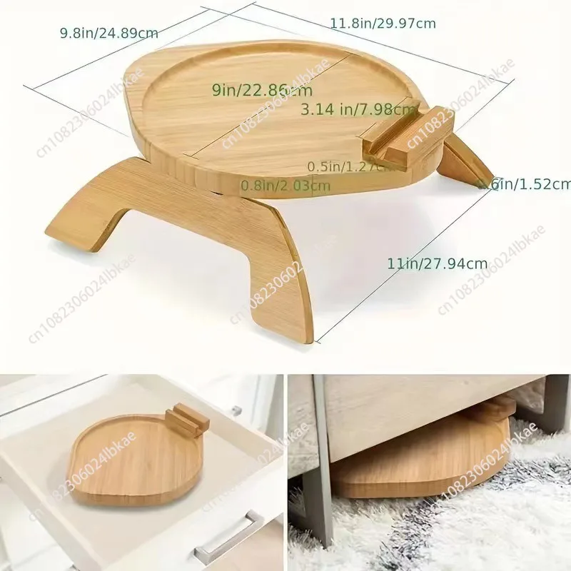 Modern Style Sofa Tray Table for Couch Armrest with 360° Rotating Wood Phone Holder Practical TV Remote Control Drink Home Decor