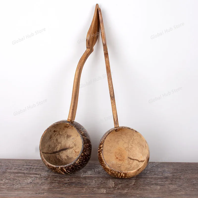Minimalist Wooden Coconut Shell Ladle - Multi-Purpose Spoon for Home, Bath Water Scooping, Plant Watering, SPA & Tea Ceremony