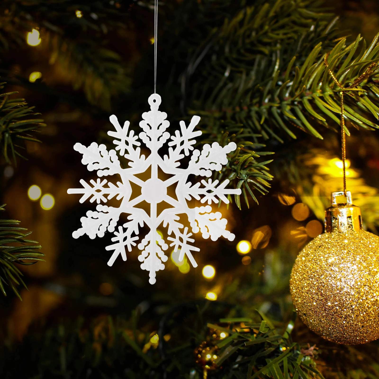 

10 Pcs Christmas Snowflakes White Plastic 12 Petals Lightweight Hanging Ornaments Home Event Decorations Winter Festive Charm