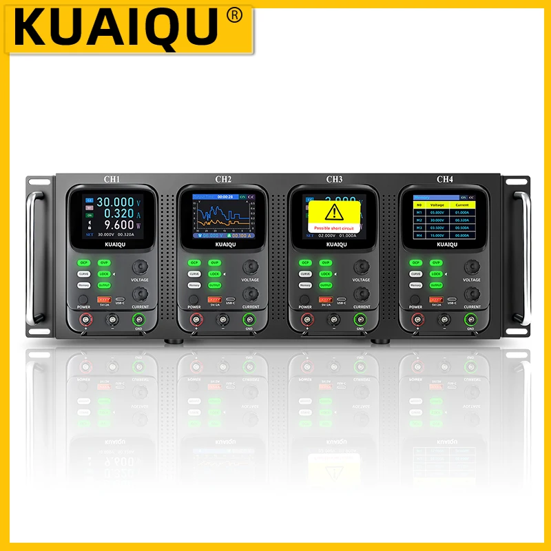 

KUAIQU 4 in 1 Lab DC Power Supply Four Channel Curve/Digital Voltage Regulator OCP OVP Buzzer Alarm OUTPUT RS-232/RS485/USB