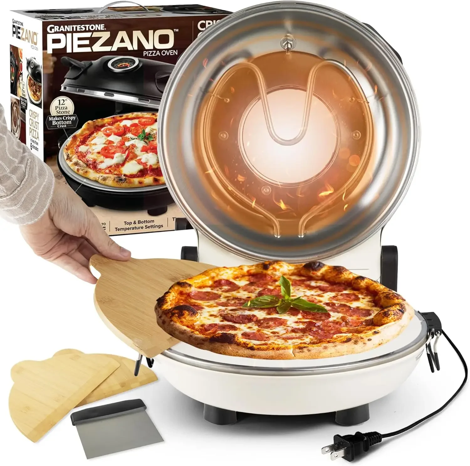 Crispy Crust Pizza Oven by Granitestone – Electric Pizza Oven Indoor Portable, 12 Inch Indoor Pizza Oven Countertop, Piz