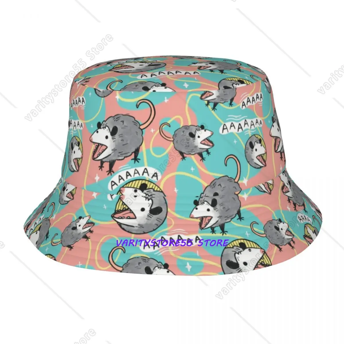 Opossum Pattern Bucket Hats Unisex Sport Possum Animal Fisherman Hat Summer Beach Vacation Getaway Headwear Panama Hat