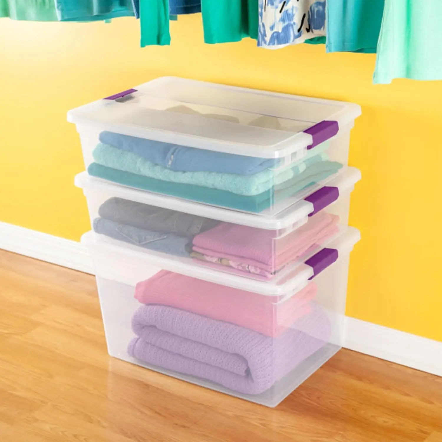 Sterilite 32 Qt ClearView Latch Storage Box Stackable Bin Latching Lid Plastic Container To Organize Clothes Underbed 24-Pack