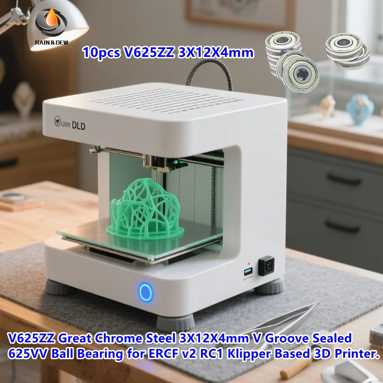 

10pcs V625ZZ Great Chrome Steel 3X12X4mm V Groove Sealed 625VV Ball Bearing for ERCF v2 RC1 Klipper Based 3D Printer