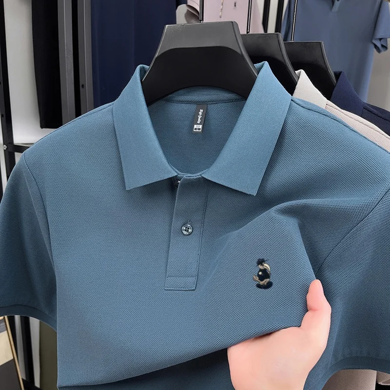 Light luxury 100% cotton short sleeve men's polo shirt brand cartoon embroidery high-end breathable new casual summer T-shirt
