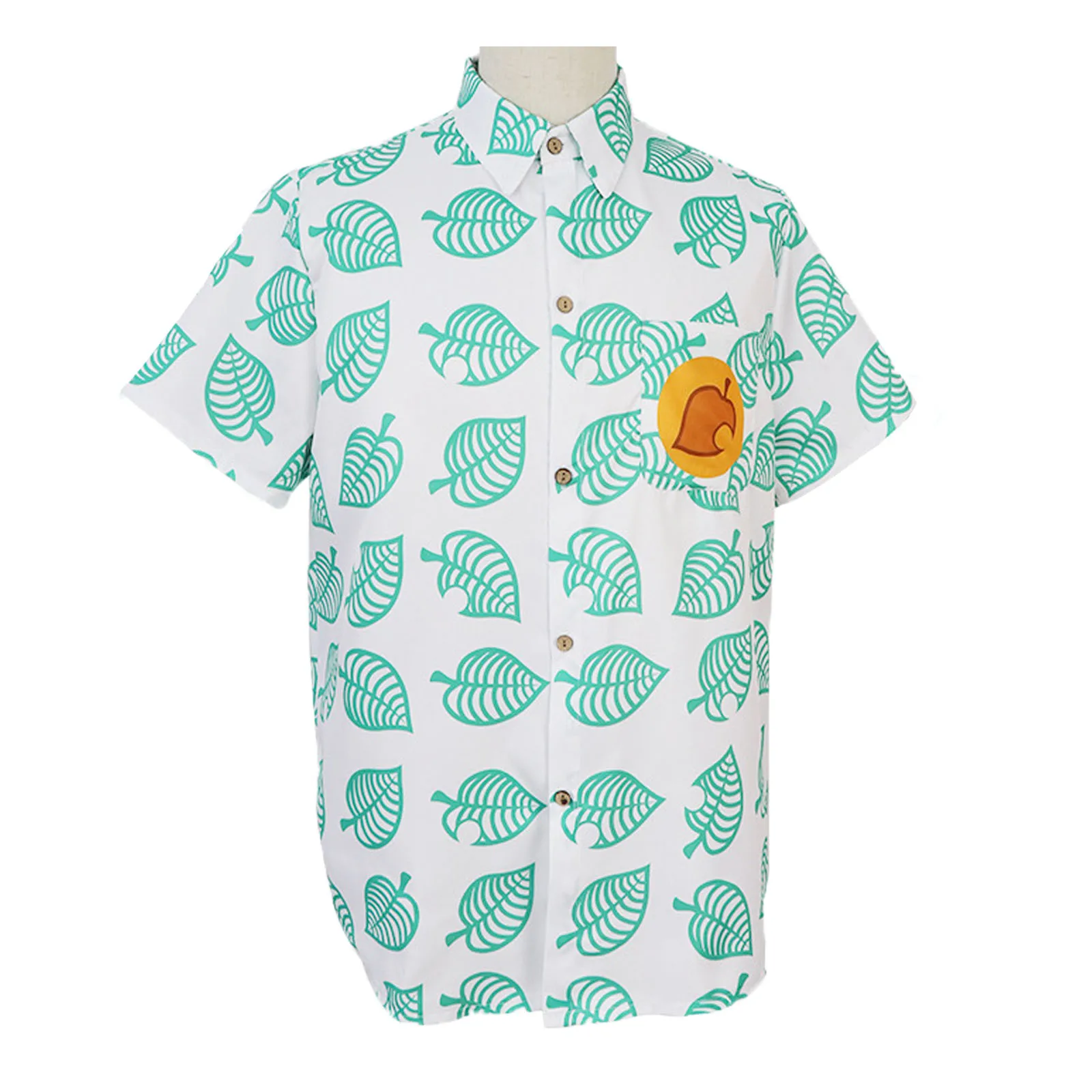 유니섹스 Animal Nook Tom Shirt 성인 리프 프린트 코스프레 의상 반소매 버튼 업 탑