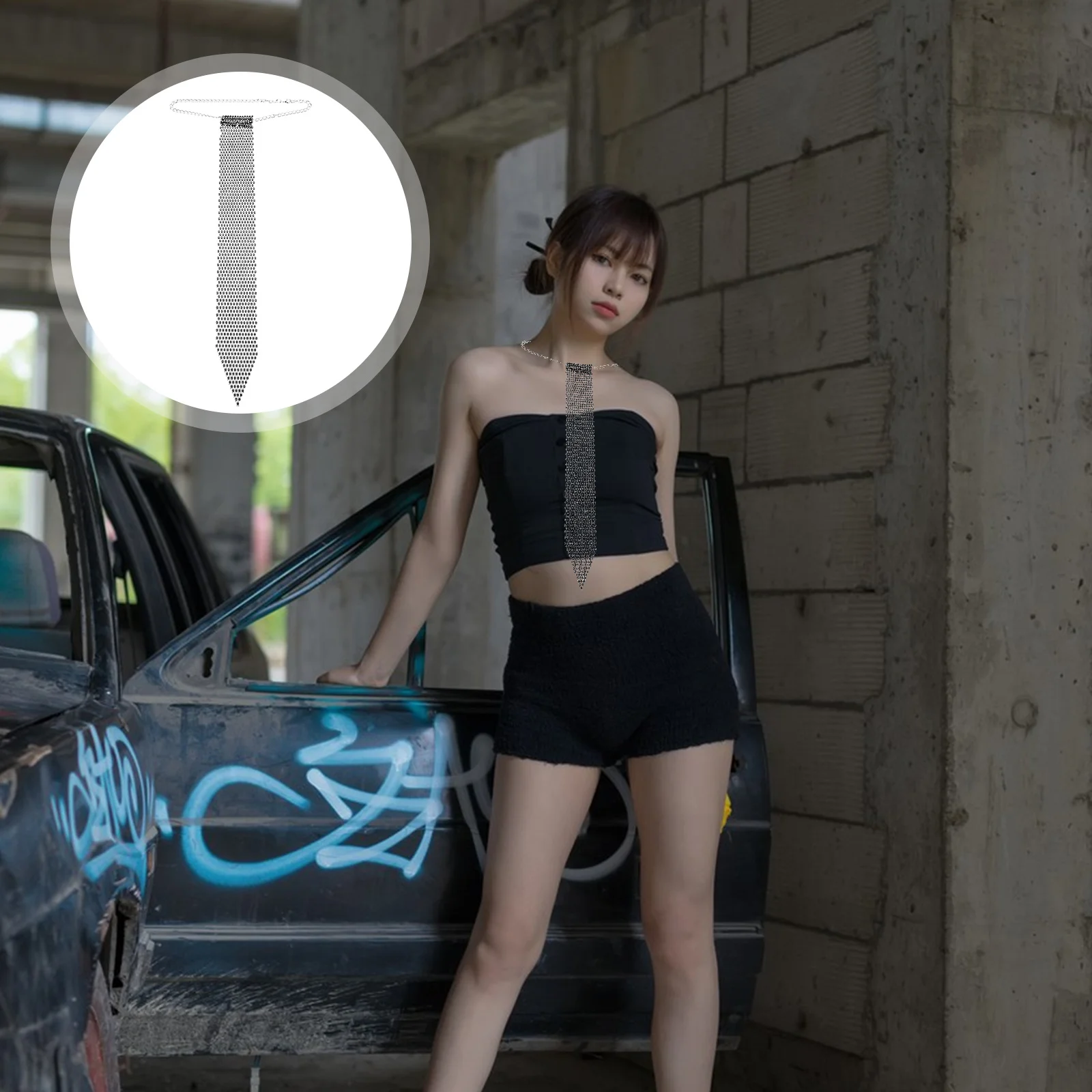 

Rhinestone Mesh Tie Delicate Necklace Women Men Fashionable Rhinestone Necktie Trendy Party Accessory Mens Ties