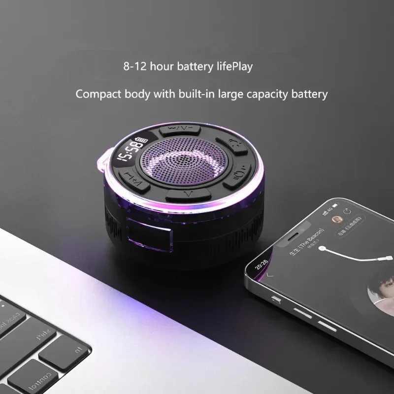 

Мини-игровая звуковая коробка, уличный Bluetooth-динамик, IPX6, водонепроницаемая музыкальная шкатулка для душа, беспроводной бас-сабвуфер с микрофоном на присоске