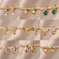 Zircon Dragonfly Hoop Earrings For Women Stainless Steel Pendientes Piercing Earring New Wedding Christmas Jewelry aretes mujer