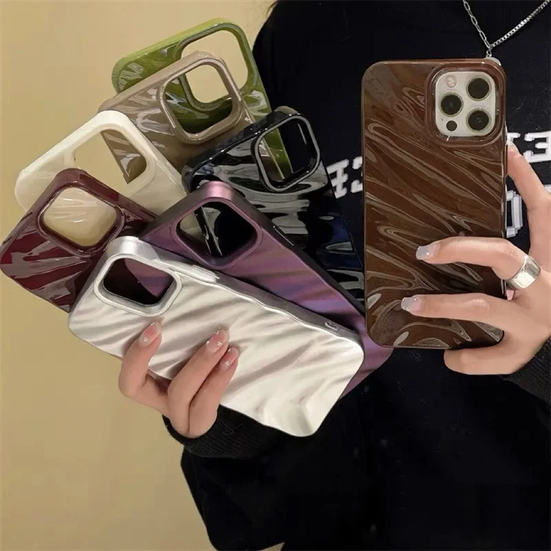 6D Silk Pattern Wavy Phone Case For iPhone 15 14 13 11 12 Pro Max X XS XR 8 Plus Shockproof Protective Soft Back Cover