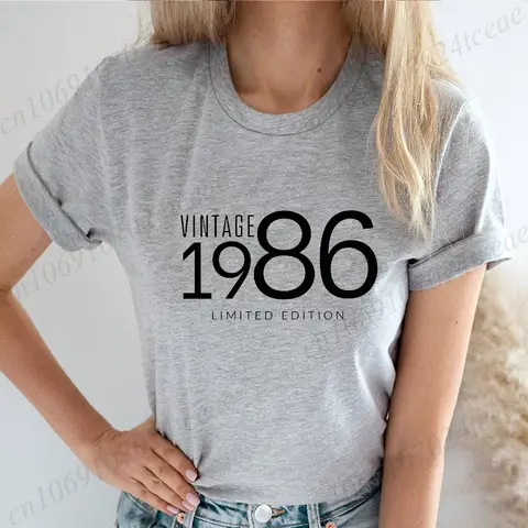 Women's Birthday Print T-Shirt Vintage 1986/1976/1966/ Birthday 40th/50th/60th Top Harajuku Women's Clothing Aesthetic Clothes