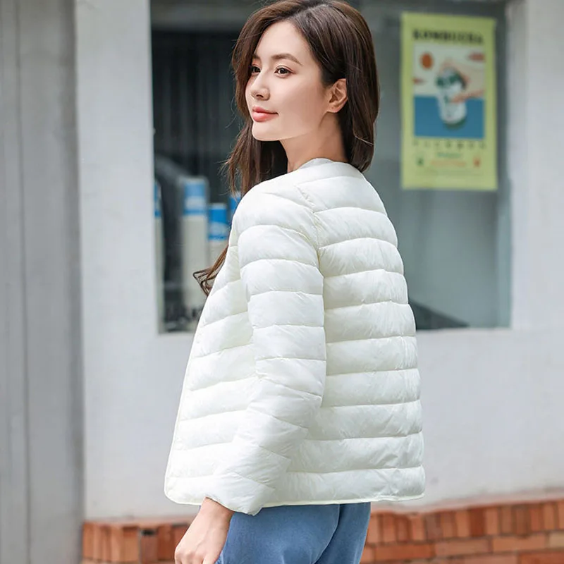 Xpqbb Autumn Winter Warm Parkas Women Lightweight Collarless Down Cotton Jackets Female Solid Short Windbreaker Plus Cotton Coat