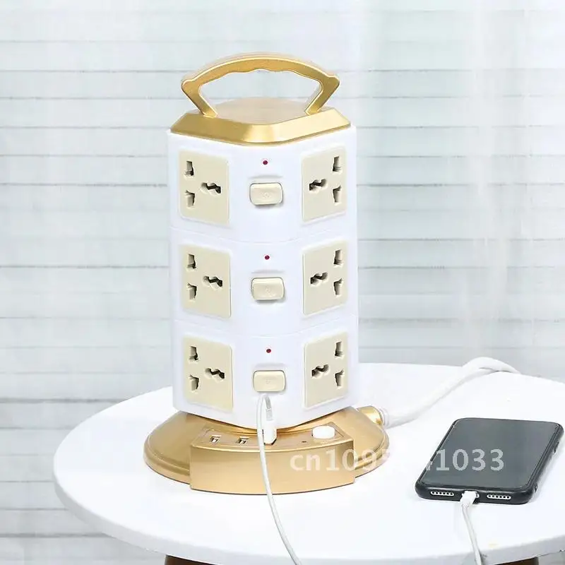 

Tower Multi Power Strip Vertical EU Plug 12 Way Outlets Switch 5 Protector USB Power Vertical Str with Overload Multiple Sockets