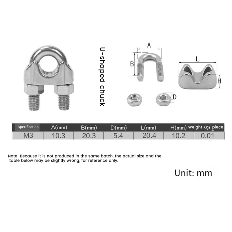 30PCS 1/8 Inches Stainless Steel Wire Rope Cable Clip Clamp For Wire Rope Rigging Tent Rope Guard Railing System